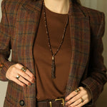 Colar Longo Kelly Cristais Marromtassel Folheado a Ouro 18k - Piuka