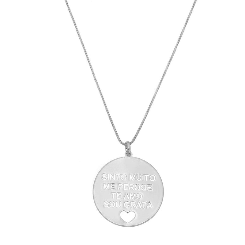 Colar Longo Medalha Ho’oponopono Folheado em Ródio Branco - Piuka
