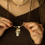 Colar Longo Mel Cristais Marrom Penca Pingentes Folheado a Ouro 18k - Piuka