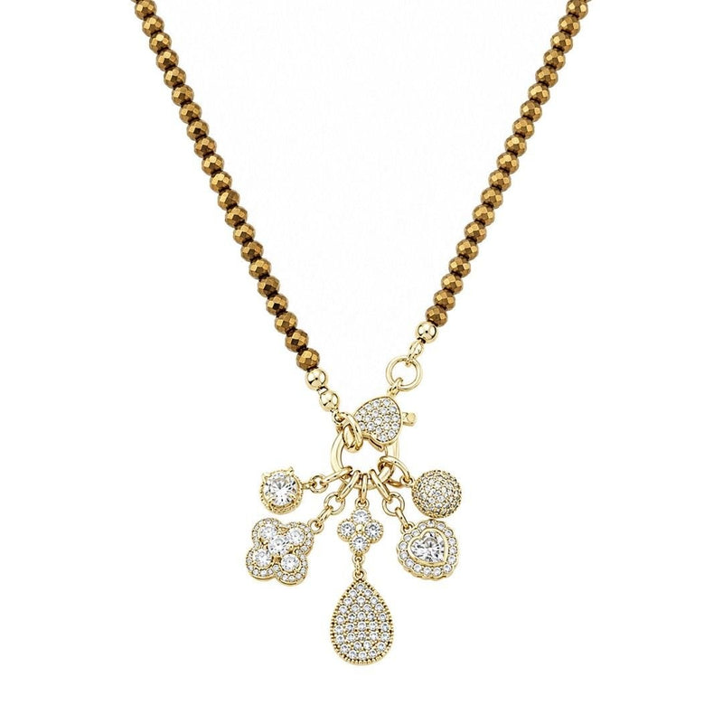 Colar Longo Mel Cristais Marrom Penca Pingentes Folheado a Ouro 18k - Piuka