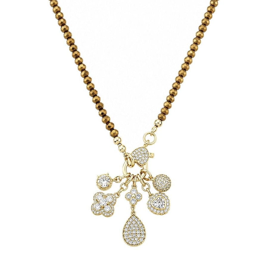 Colar Longo Mel Cristais Marrom Penca Pingentes Folheado a Ouro 18k - Piuka