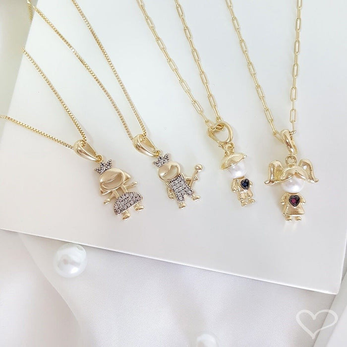 Colar Mãe de Menina Princesa Zircônias Cristal Folheado a Ouro 18k