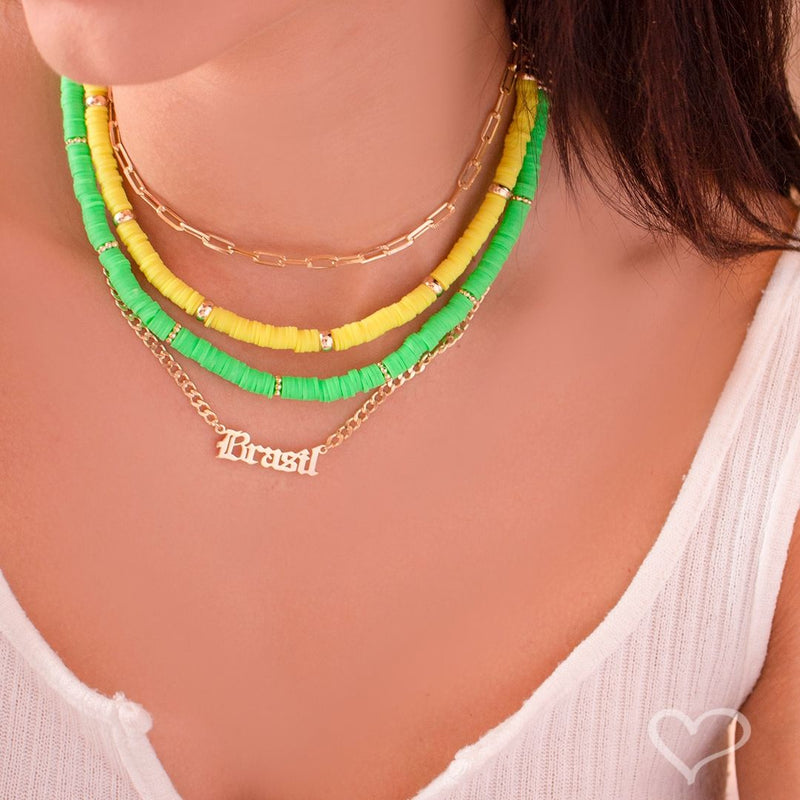 Colar Manuscrito Brasil Folheado a Ouro 18k - Piuka