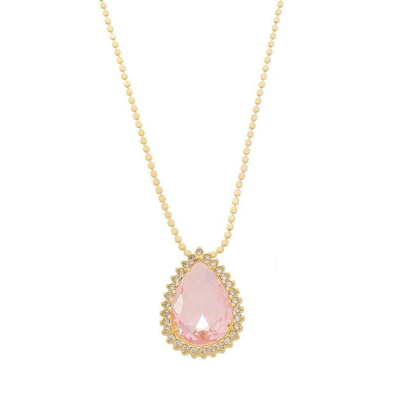 Colar Maria Fernanda Gota Zircônia Rosa Folheado a Ouro 18k - Piuka