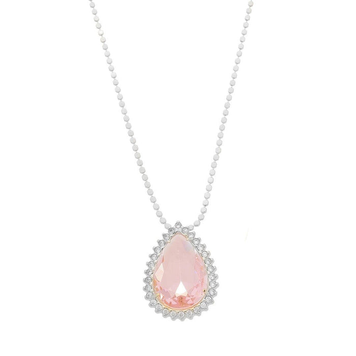 Colar Maria Fernanda Gota Zircônia Rosa Folheado em Ródio Branco
