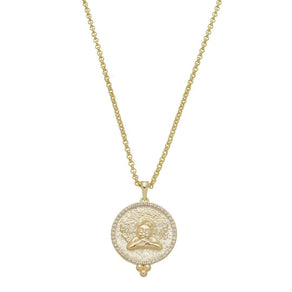 Colar Medalha Anjo da Guarda Zircônias Folheado a Ouro 18k - Piuka