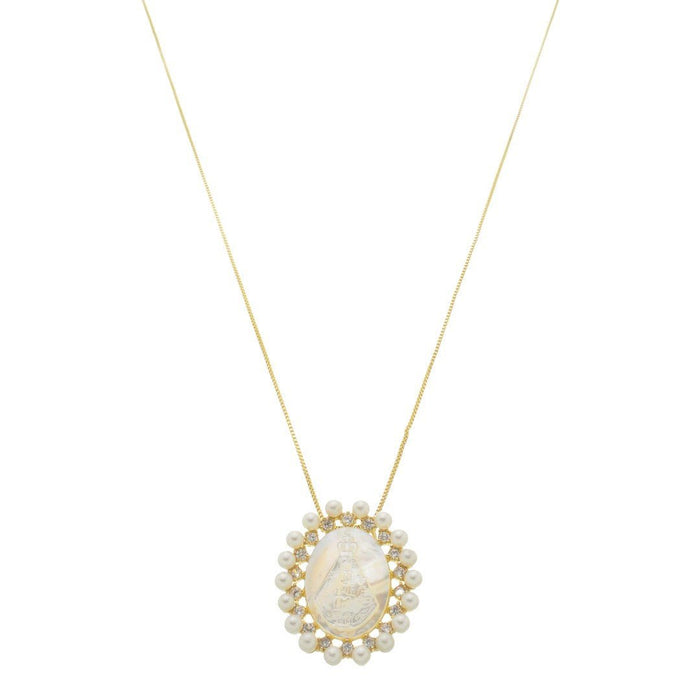 Colar Medalha Madrepérola Nossa Senhora Aparecida Folheado a Ouro 18k