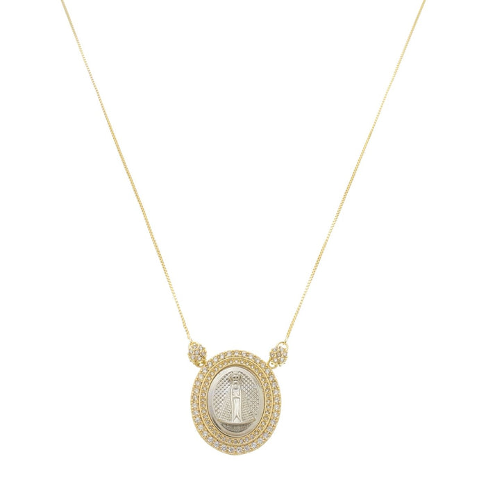 Colar Medalha Nossa Senhora Aparecida Zircônias Folheado a Ouro 18k
