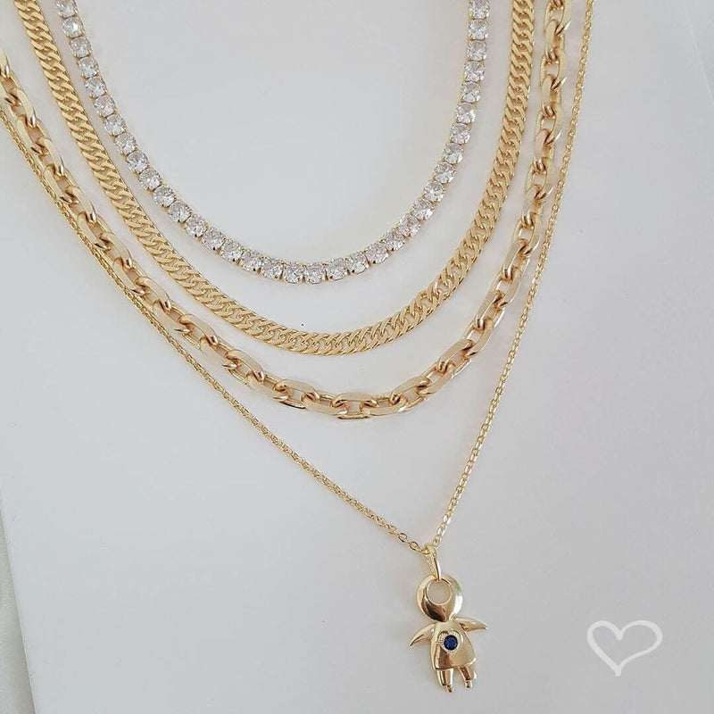 Colar Menino Ponto de Luz Safira Folheado a Ouro 18k - Piuka