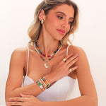 Colar Mia Lua Pérolas de Água Doce Pedras Naturais Multicoloridas Folheado a Ouro 18k - Piuka