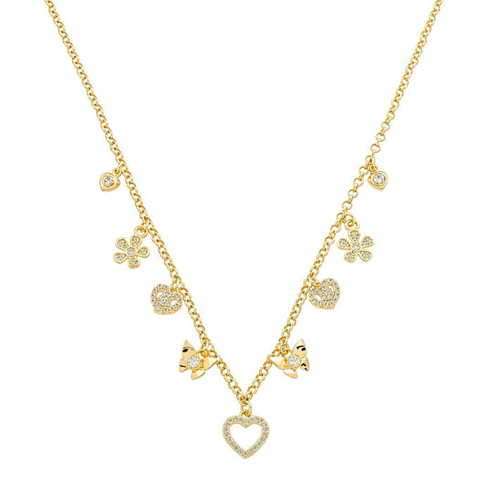 Colar Mini Amuletos Lorena Zircônias Folheado a Ouro 18k