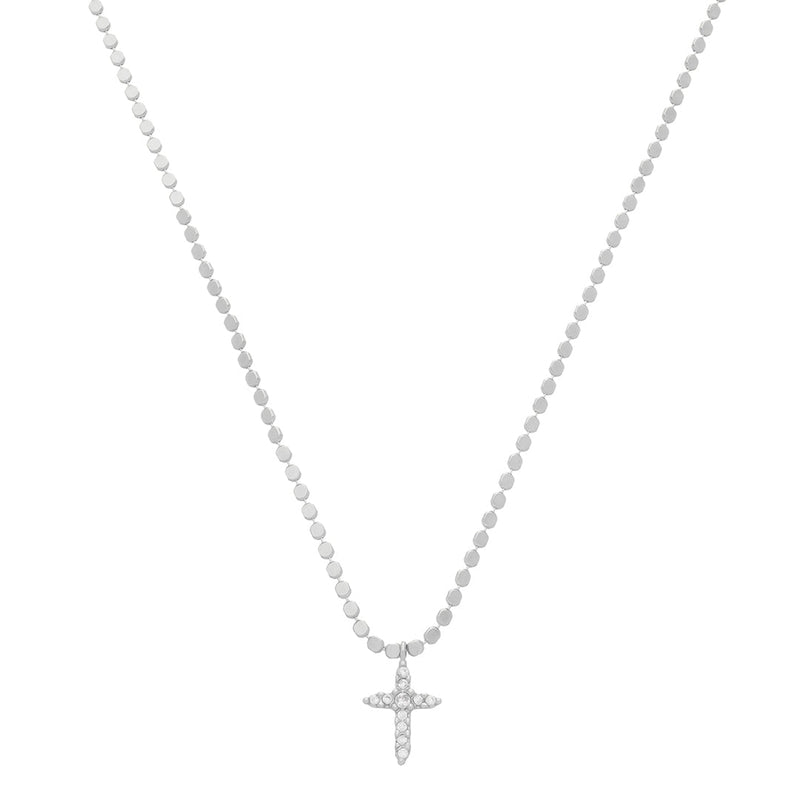 Colar Mini Cruz Zircônias Folheado em Ródio Branco - Piuka