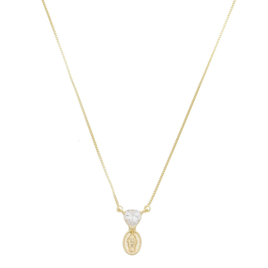 Colar Mini Medalha Nossa Senhora das Graças Coração Zircônia Folheado a Ouro 18k - Piuka