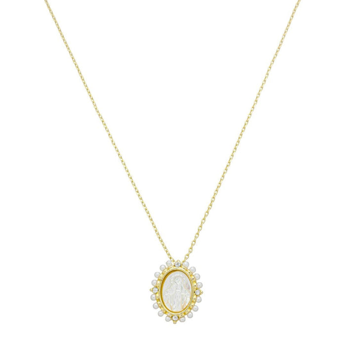 Colar Mini Medalha Nossa Senhora das Graças Madrepérola Folheado a Ouro 18k