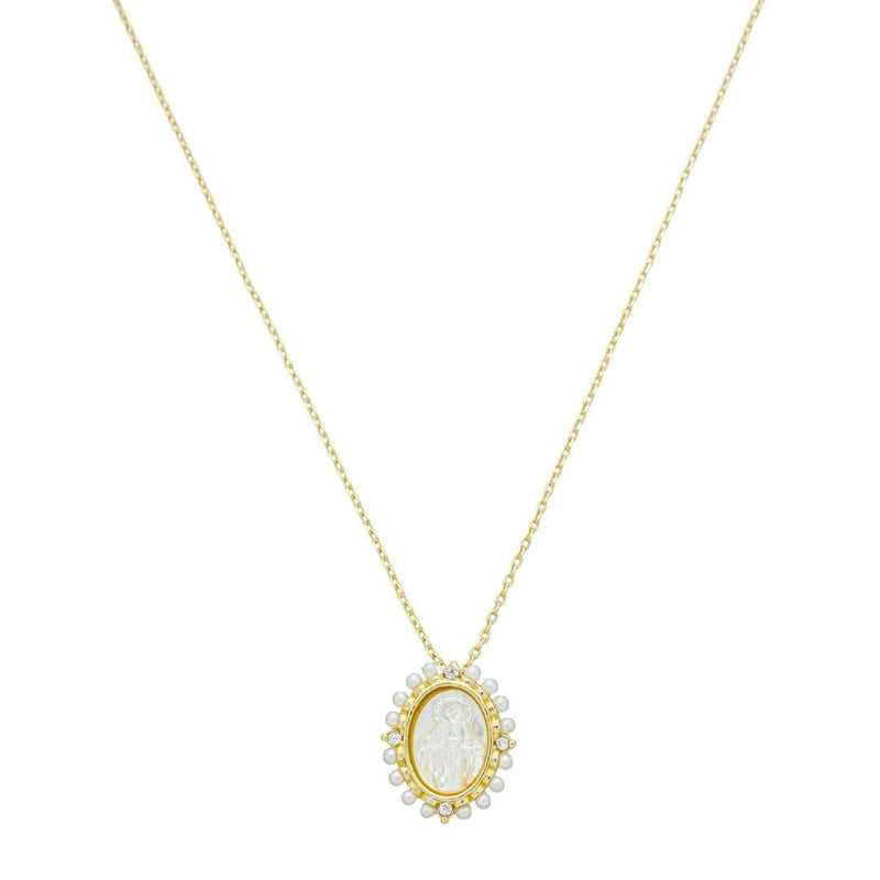 Colar Mini Medalha Nossa Senhora das Graças Madrepérola Folheado a Ouro 18k - Piuka