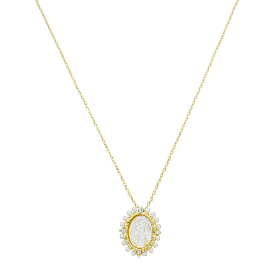 Colar Mini Medalha Nossa Senhora das Graças Madrepérola Folheado a Ouro 18k - Piuka