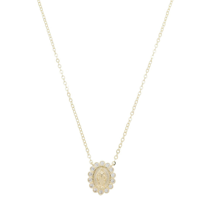Colar Mini Medalha Nossa Senhora das Graças Zircônias Folheada a Ouro 18k