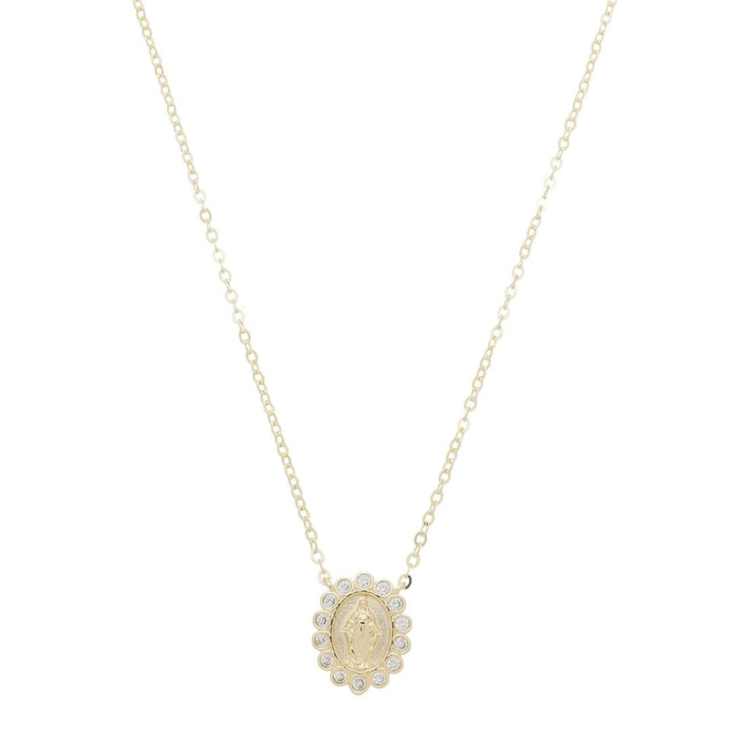 Colar Mini Medalha Nossa Senhora das Graças Zircônias Folheada a Ouro 18k - Piuka