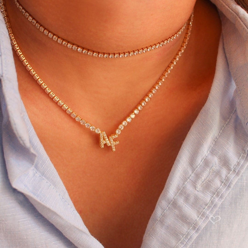 Colar Personalizado Inicial Riviera Folheado a Ouro 18k - Piuka