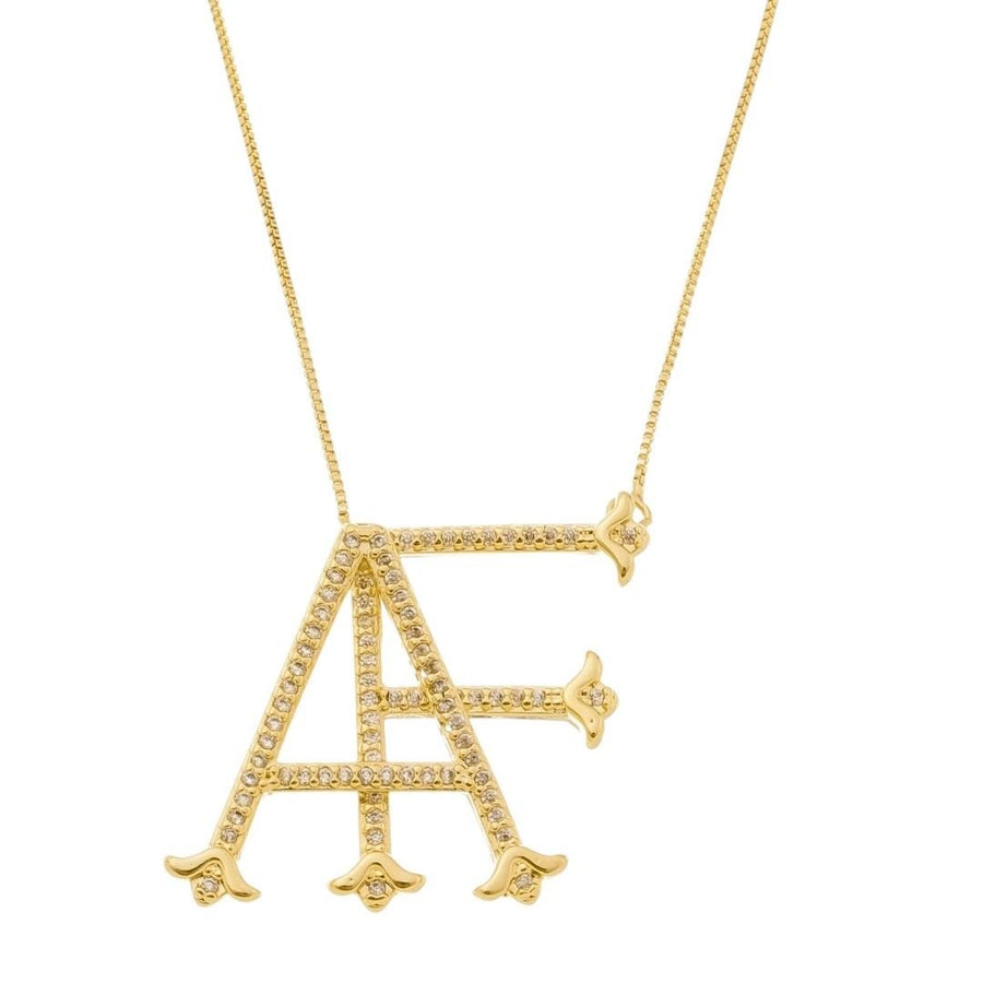 Colar Personalizado Monograma Cravejado Zircônias Folheado a Ouro 18k - Piuka
