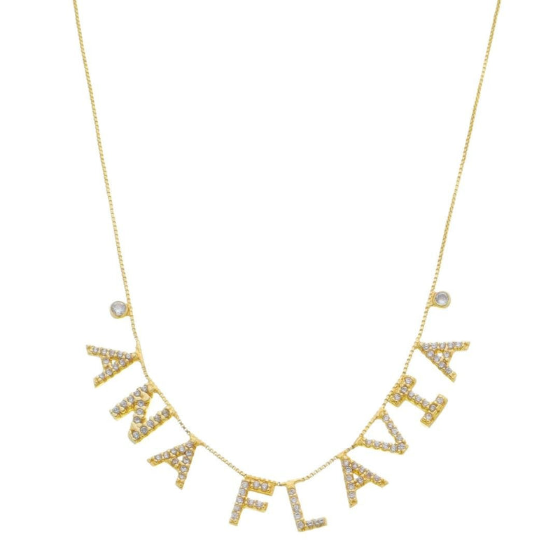 Colar Personalizado Nome Cravejado Ponto de Luz Zircônias Folheado a Ouro 18k - Piuka
