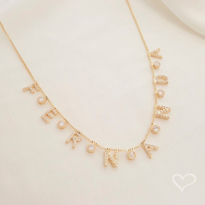 Colar Personalizado Nome Ponto de Luz Folheado a Ouro 18k