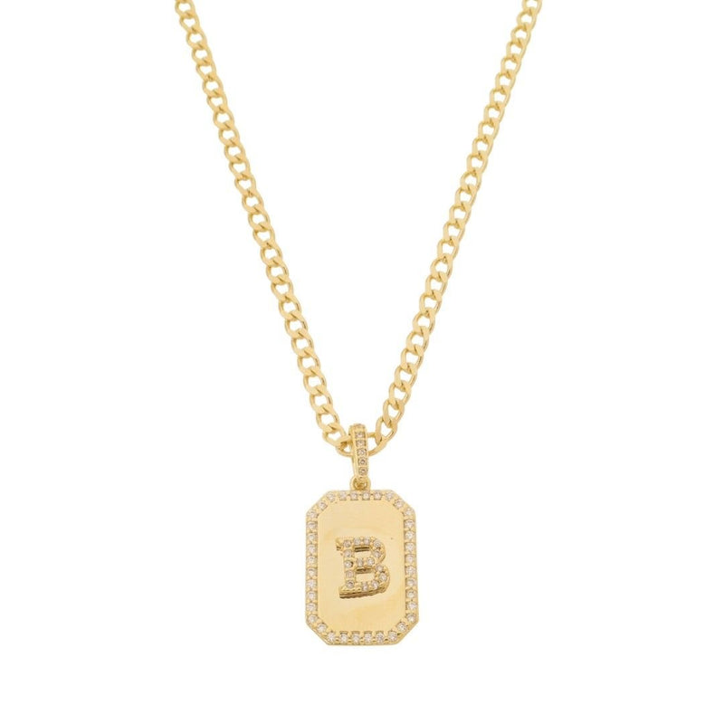 Colar Placa Vintage Letra Inicial a Zircônias Folheado a Ouro 18k - Piuka