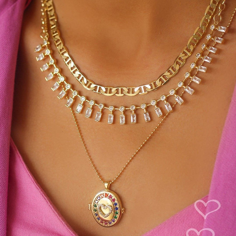 Colar Relicário de Coração Life Zircônias Coloridas Folheado a Ouro 18k - Piuka
