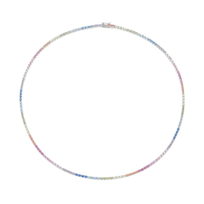 Colar Riviera Celine 45 cm Zicônias Coloridas Prata 925 Banhado em Ródio Branco