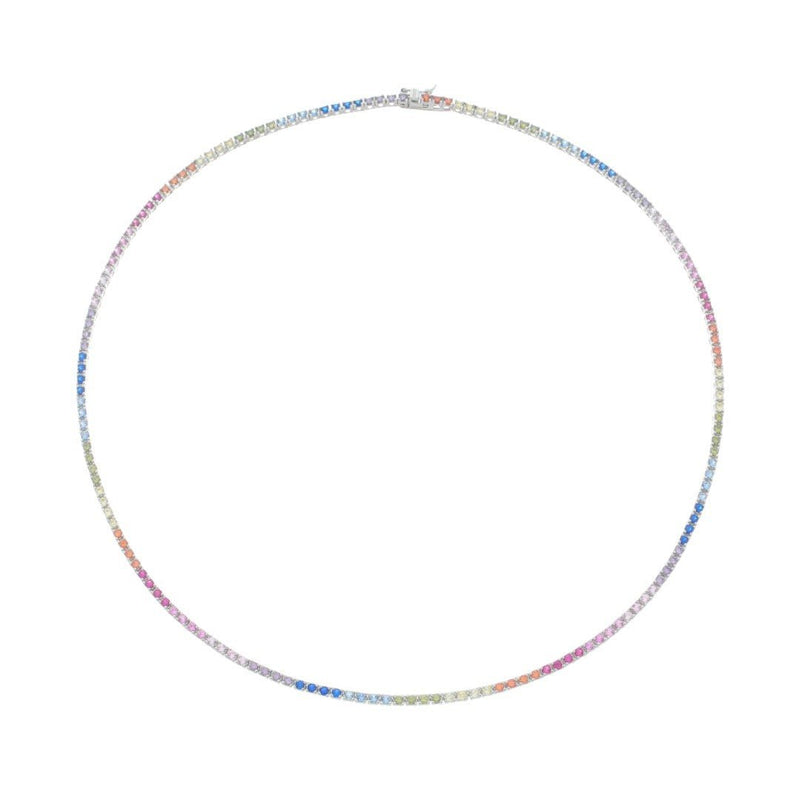 Colar Riviera Celine 45 cm Zicônias Coloridas Prata 925 Banhado em Ródio Branco - Piuka
