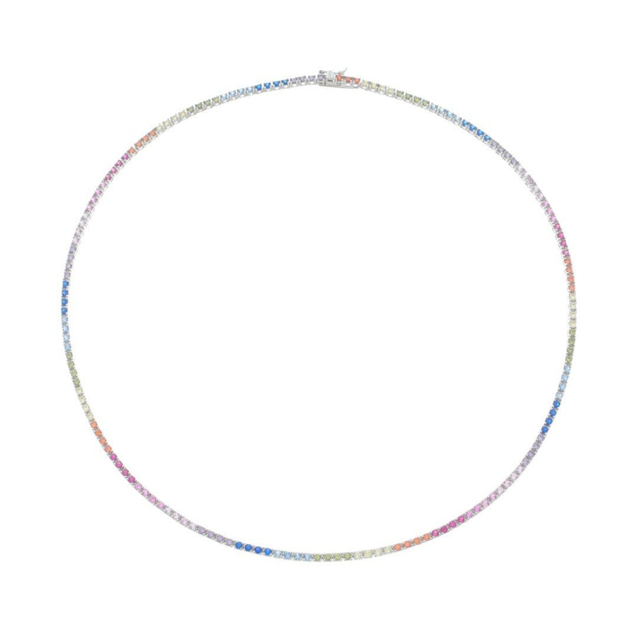 Colar Riviera Celine 45 cm Zicônias Coloridas Prata 925 Banhado em Ródio Branco - Piuka