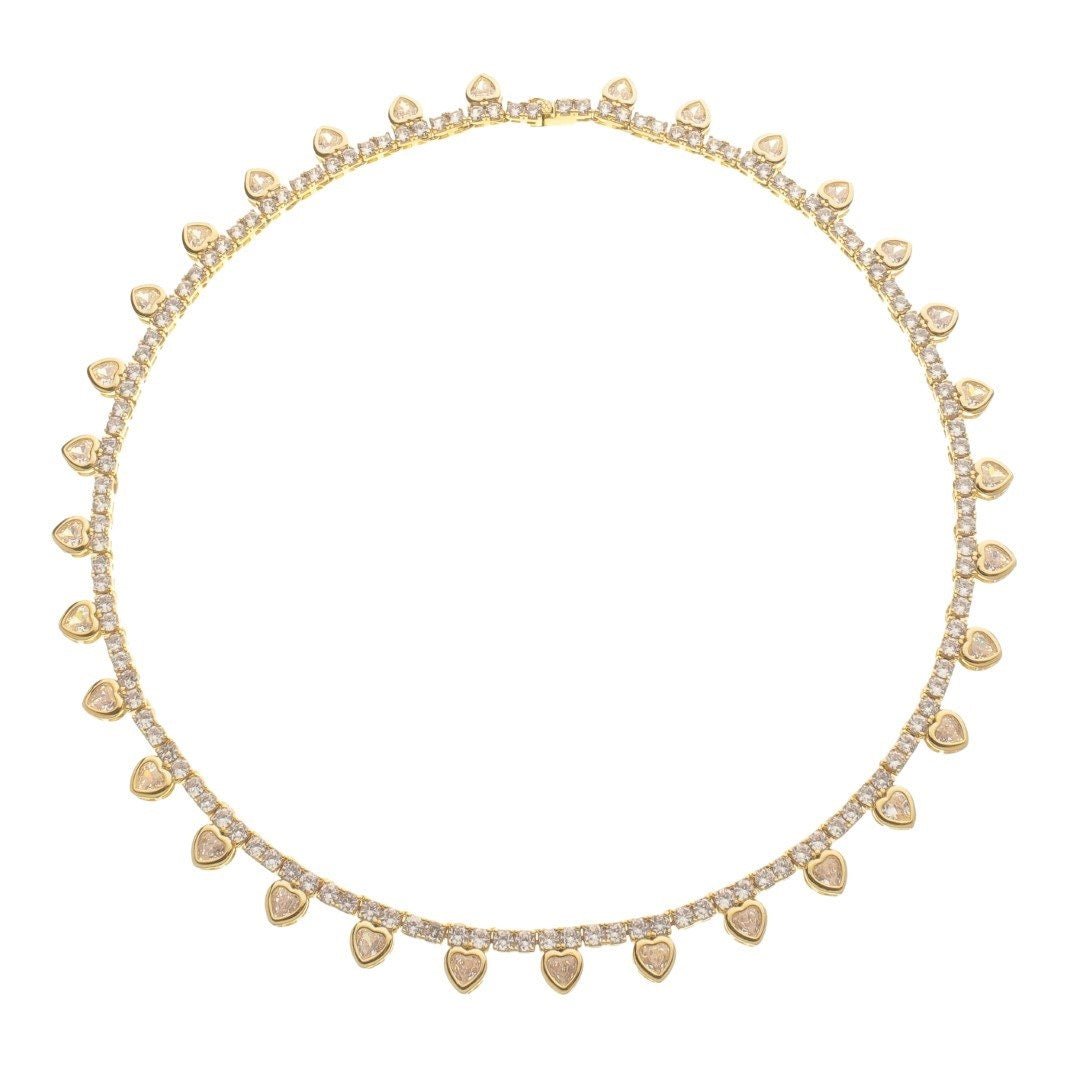Colar Riviera Elisa Coração Zircônia Folheado a Ouro 18k - Piuka