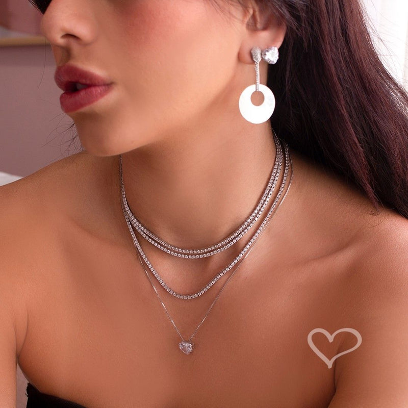 Colar Riviera Eugene 45 cm Zircônias Prata 925 Banhado em Ródio Branco - Piuka