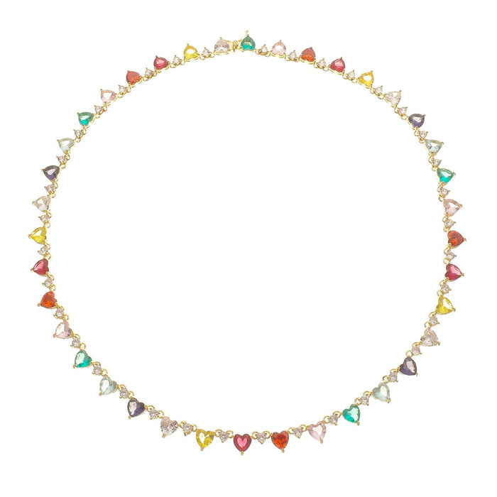 Colar Riviera Helena Coração Zircônias Coloridas Folheado a Ouro 18k