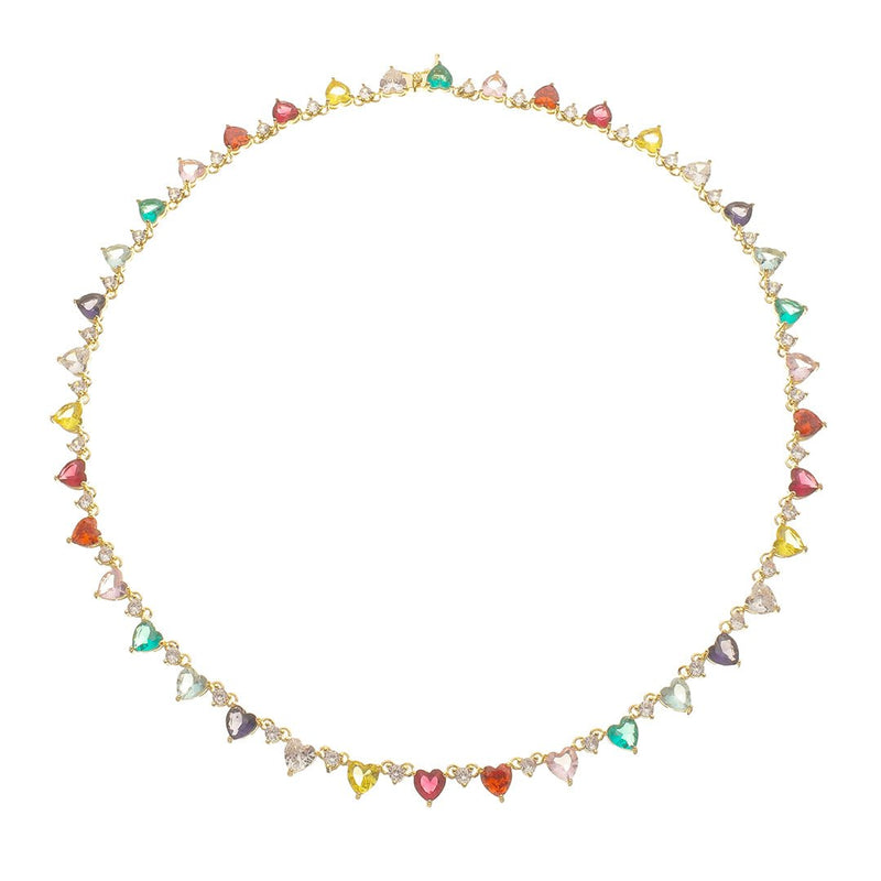 Colar Riviera Helena Coração Zircônias Coloridas Folheado a Ouro 18k - Piuka