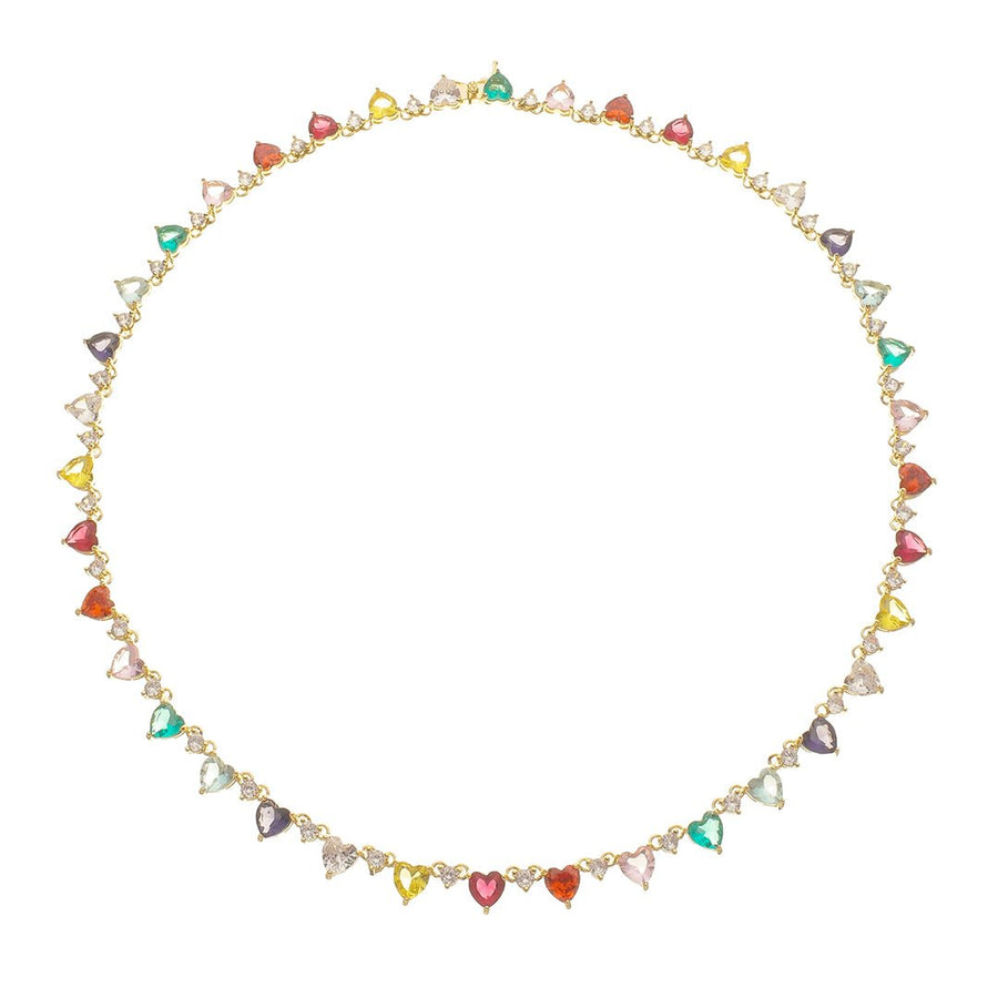 Colar Riviera Helena Coração Zircônias Coloridas Folheado a Ouro 18k - Piuka