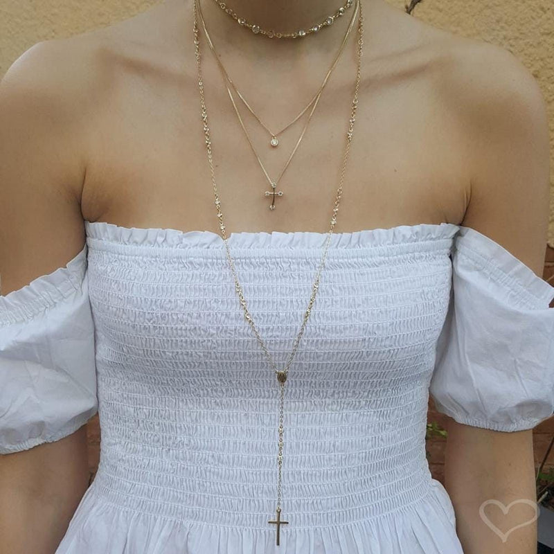 Colar Terço Celestial Zircônia Folheado a Ouro 18k - Piuka