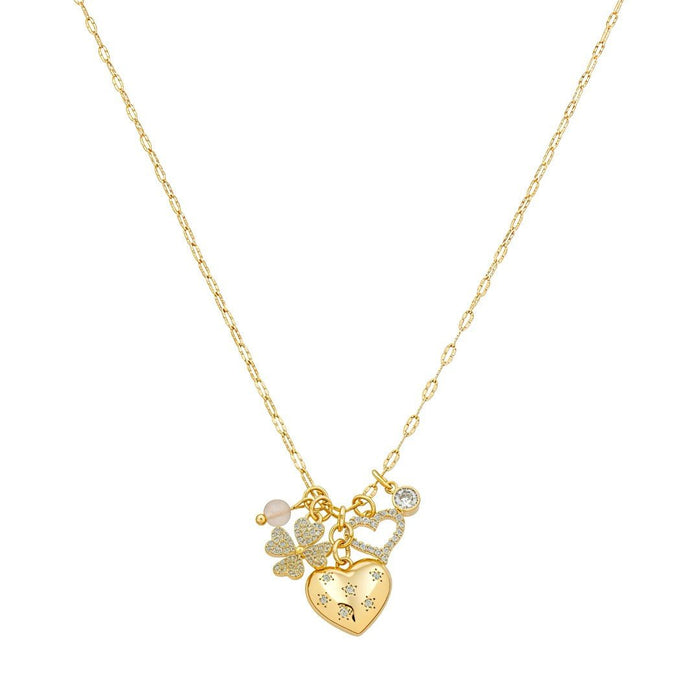 Colar Zoe Penca Coração Trevo Zircônias Folheado a Ouro 18k