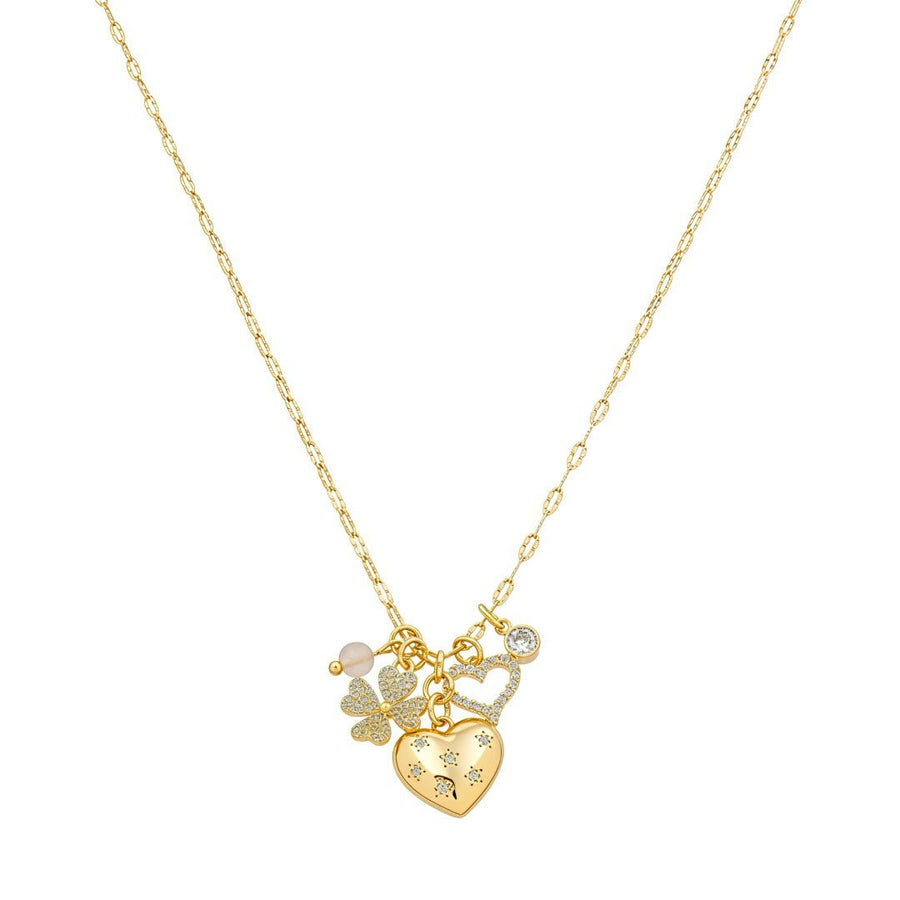Colar Zoe Penca Coração Trevo Zircônias Folheado a Ouro 18k - Piuka