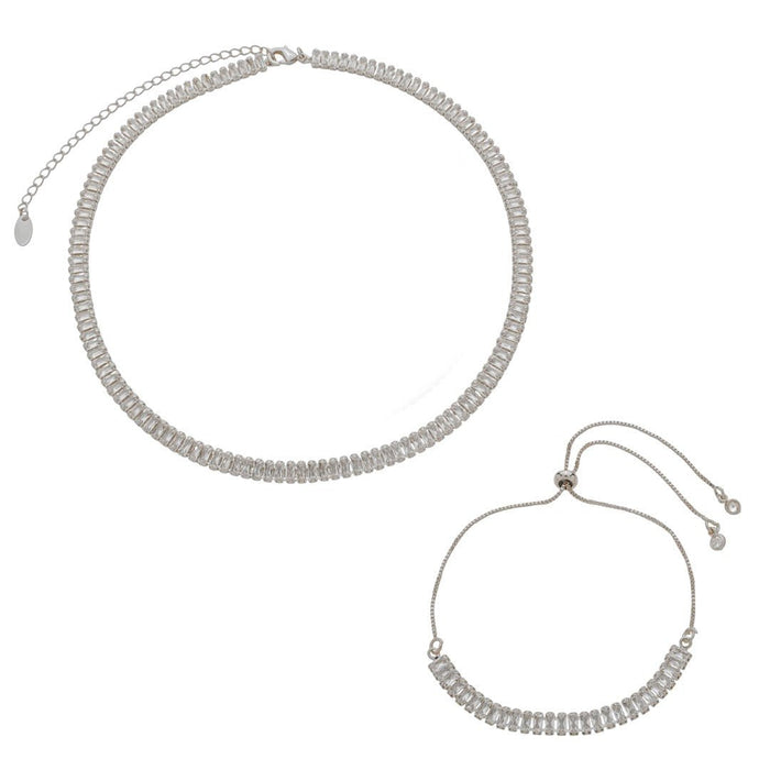 Conjunto Choker e Pulseira Riviera Taylor Zircônias Folheado em Ródio Branco