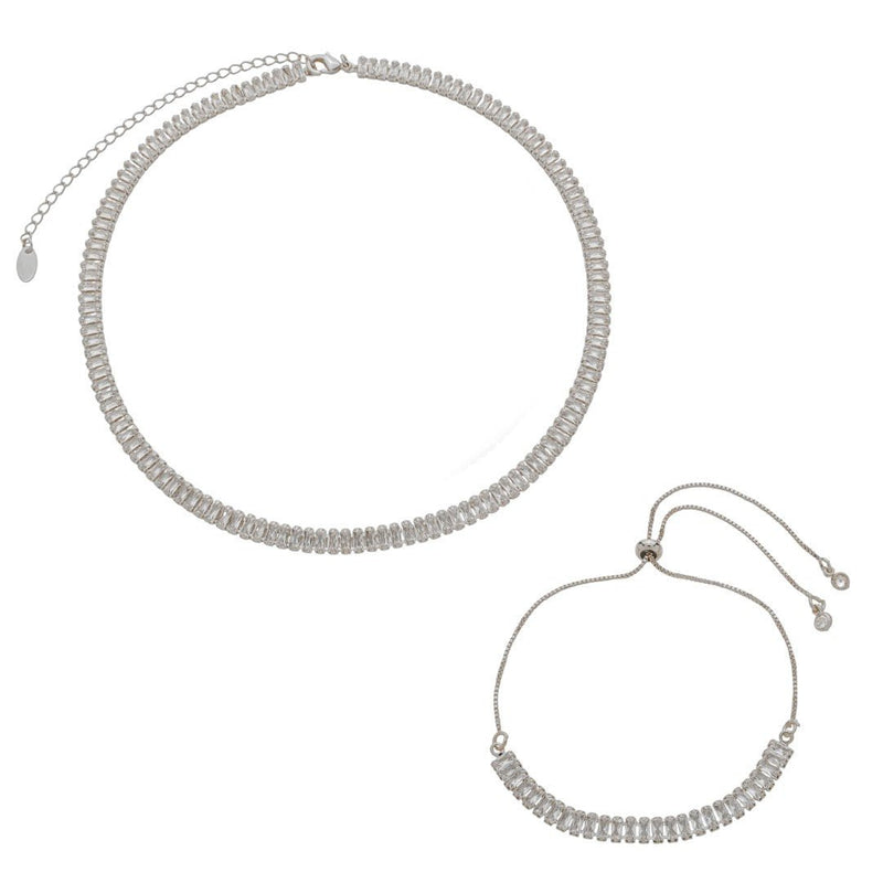 Conjunto Choker e Pulseira Riviera Taylor Zircônias Folheado em Ródio Branco - Piuka