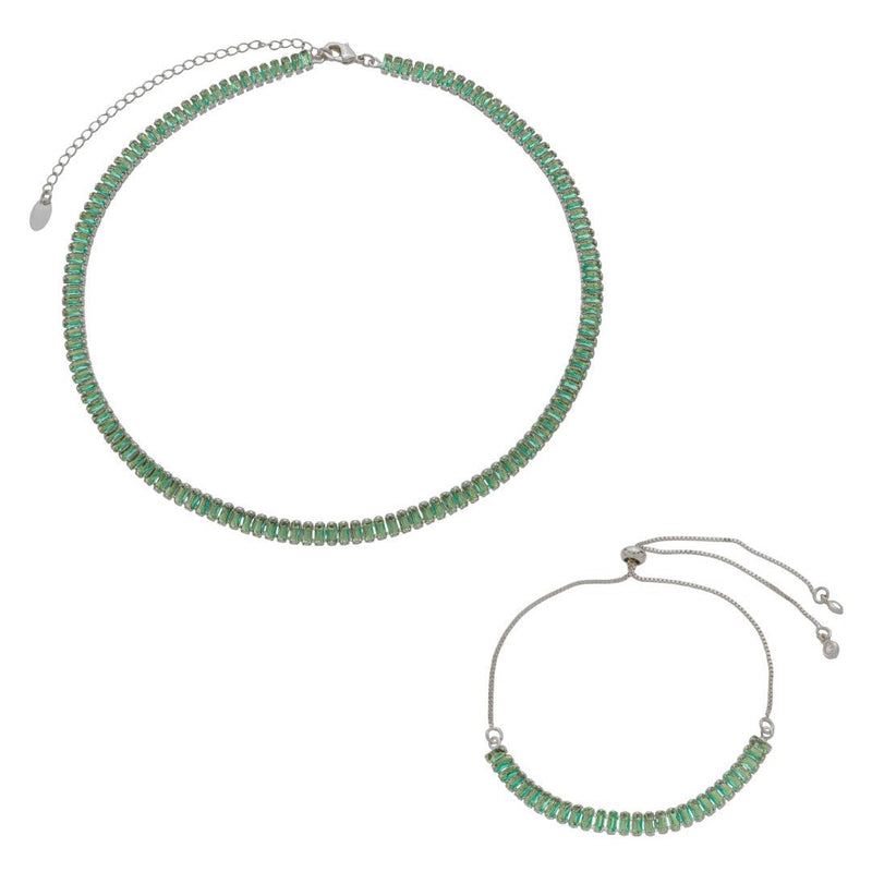 Conjunto Choker Riviera Taylor e Pulseira Riveira Zircônias Turmalina Folheado em Ródio Branco - Piuka