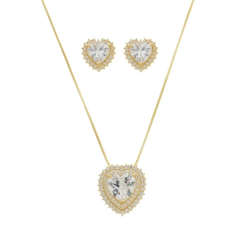 Conjunto Colar e Brinco Coração Lizzy Zircônias Folheado a Ouro 18k - Piuka
