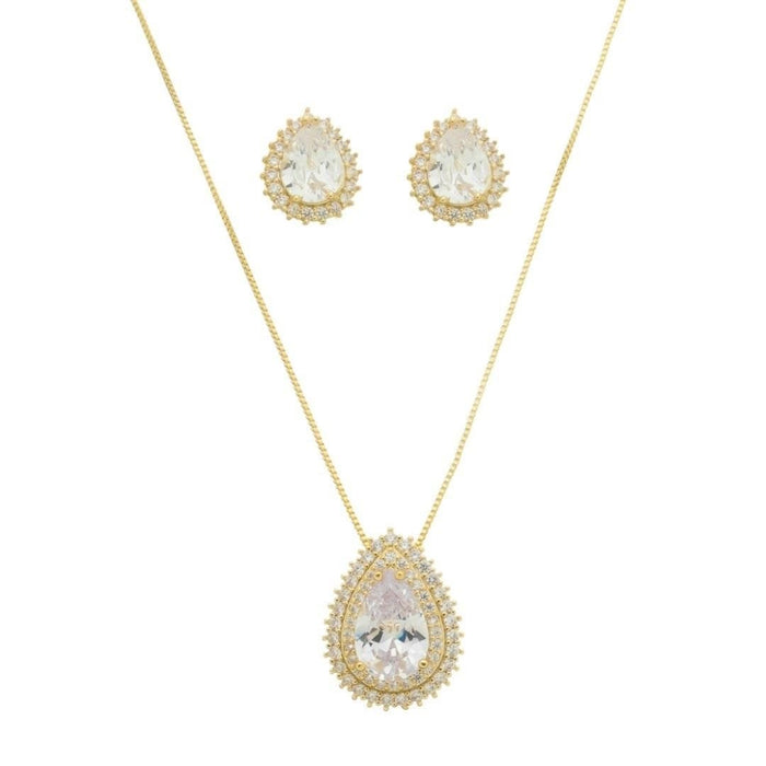 Conjunto Colar e Brinco Gota Lizzy Zircônias Folheado a Ouro 18k