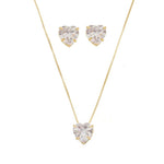 Conjunto Colar e Brinco Lelê Coração Zircônia Folheado a Ouro 18k - Piuka