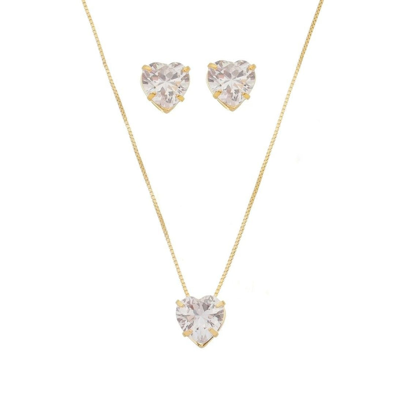 Conjunto Colar e Brinco Lelê Coração Zircônia Folheado a Ouro 18k - Piuka