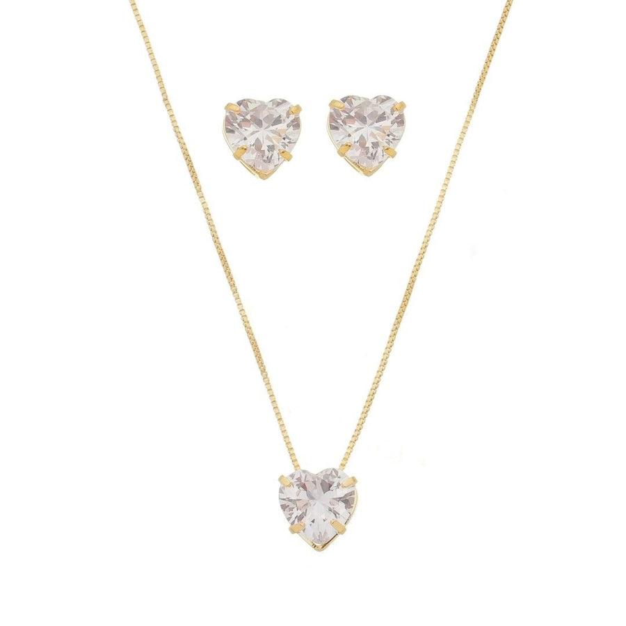 Conjunto Colar e Brinco Lelê Coração Zircônia Folheado a Ouro 18k - Piuka