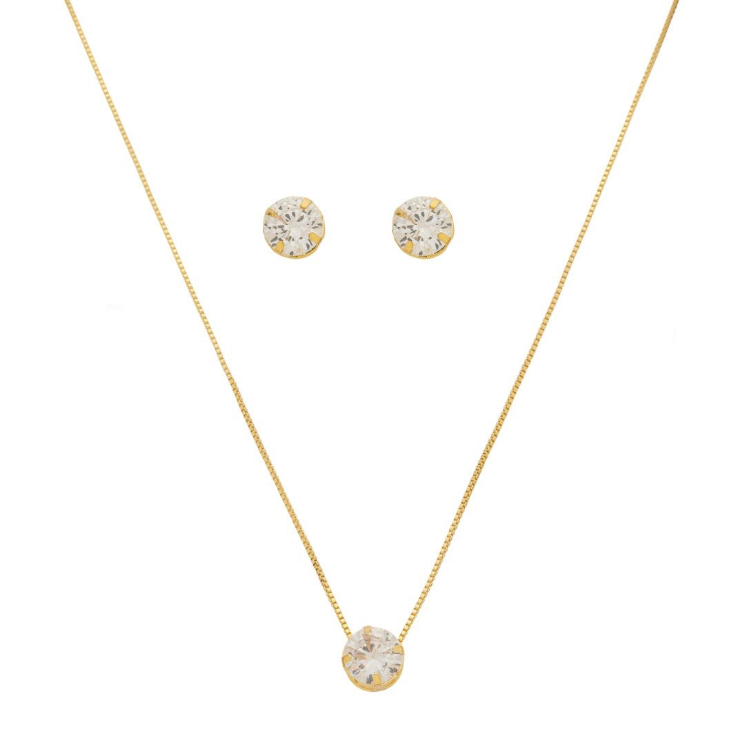 Conjunto Colar e Brinco Ponto de Luz Alice Zircônia Folheado a Ouro 18k - Piuka