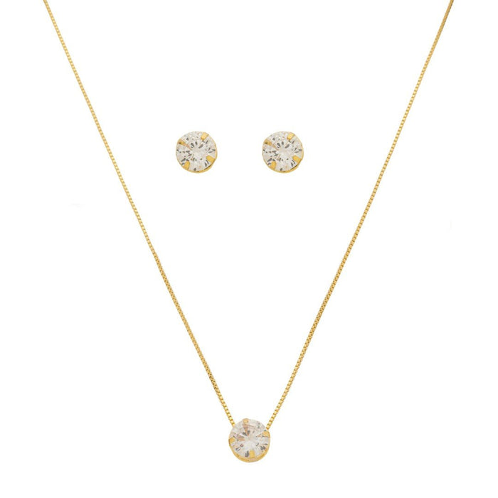 Conjunto Colar e Brinco Ponto de Luz Alice Zircônia Folheado a Ouro 18k
