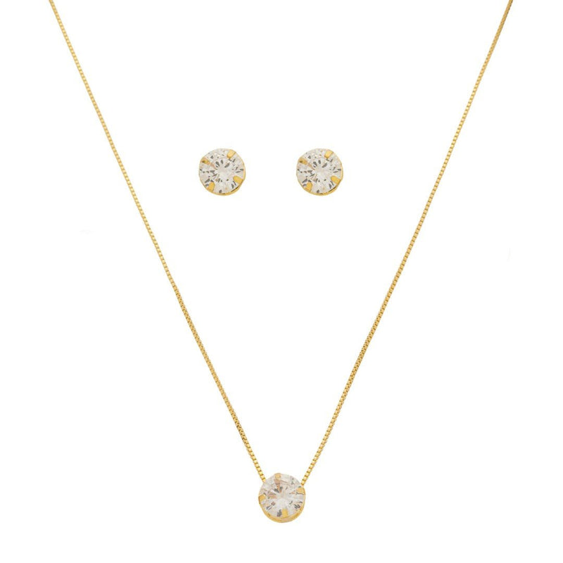 Conjunto Colar e Brinco Ponto de Luz Alice Zircônia Folheado a Ouro 18k - Piuka